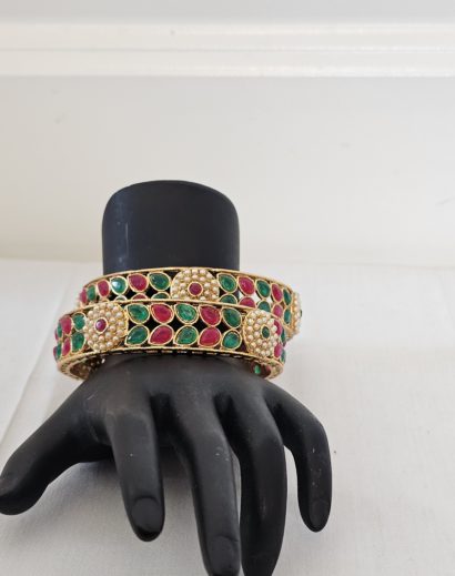 Pearl Green Red Gold Bangle