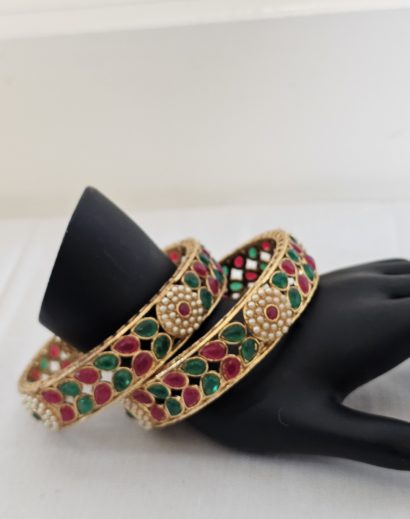 Pearl Green Red Gold Bangle