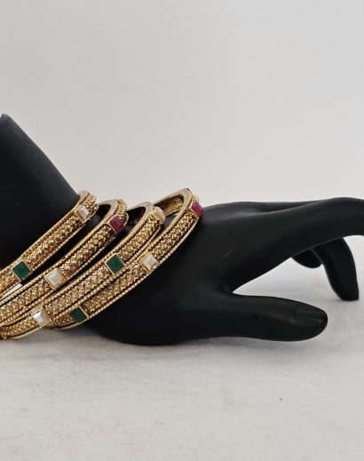 Gold Bangle with Multi Color Stone