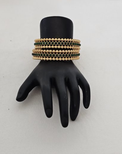 Gold Beaded Bandle Green Stone in the Middle