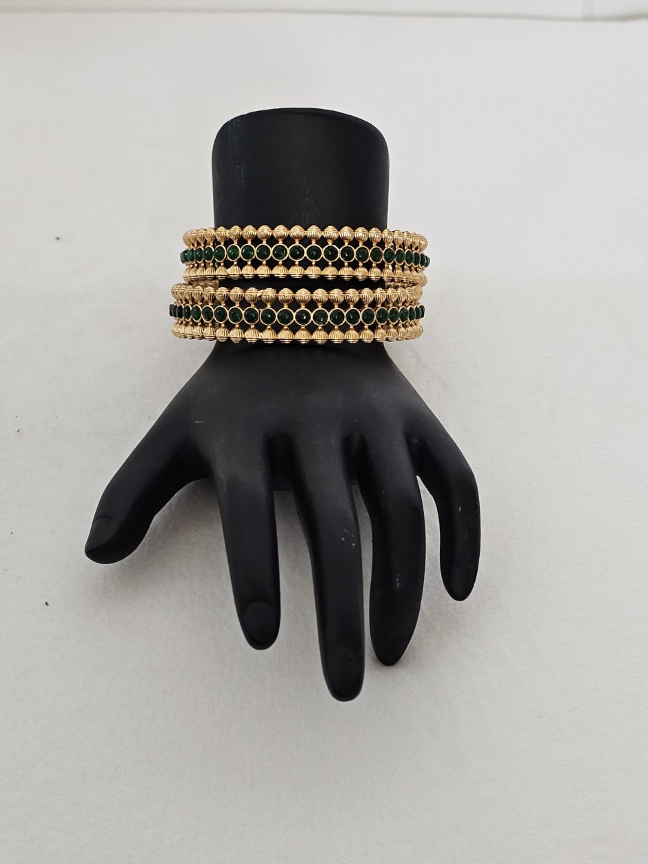 Gold Beaded Bandle Green Stone in the Middle