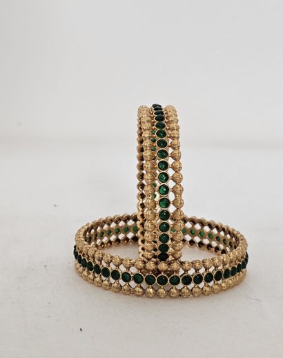 Gold Beaded Bandle Green Stone in the Middle