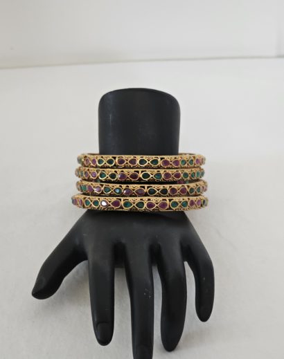 Kundan Gold Bangle with red and green stone