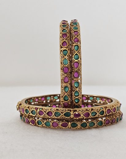 Kundan Gold Bangle with red and green stone