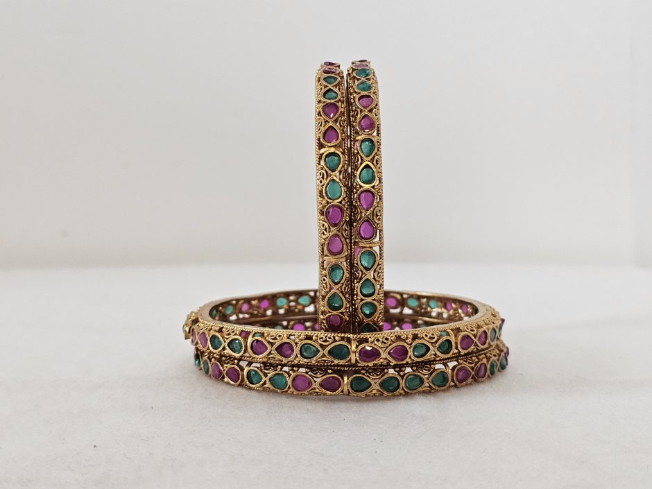 Kundan Gold Bangle with red and green stone