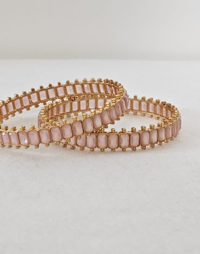 Gold Bangle with pink square stone