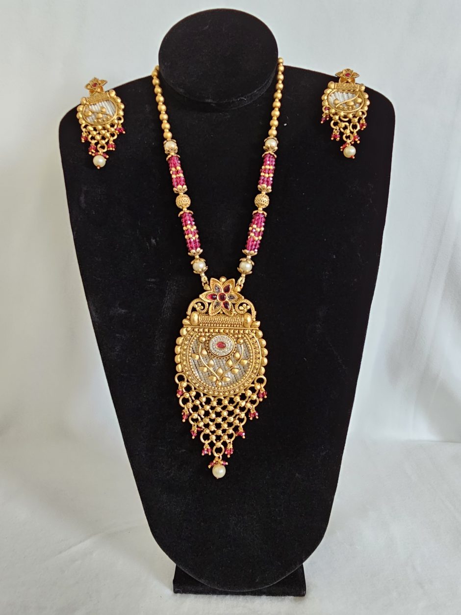 Ruby and Diamond Long Haar with Earring Set