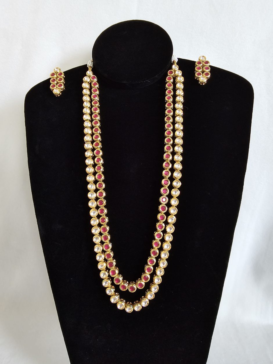 Red and White Kundan Polki Necklace Set