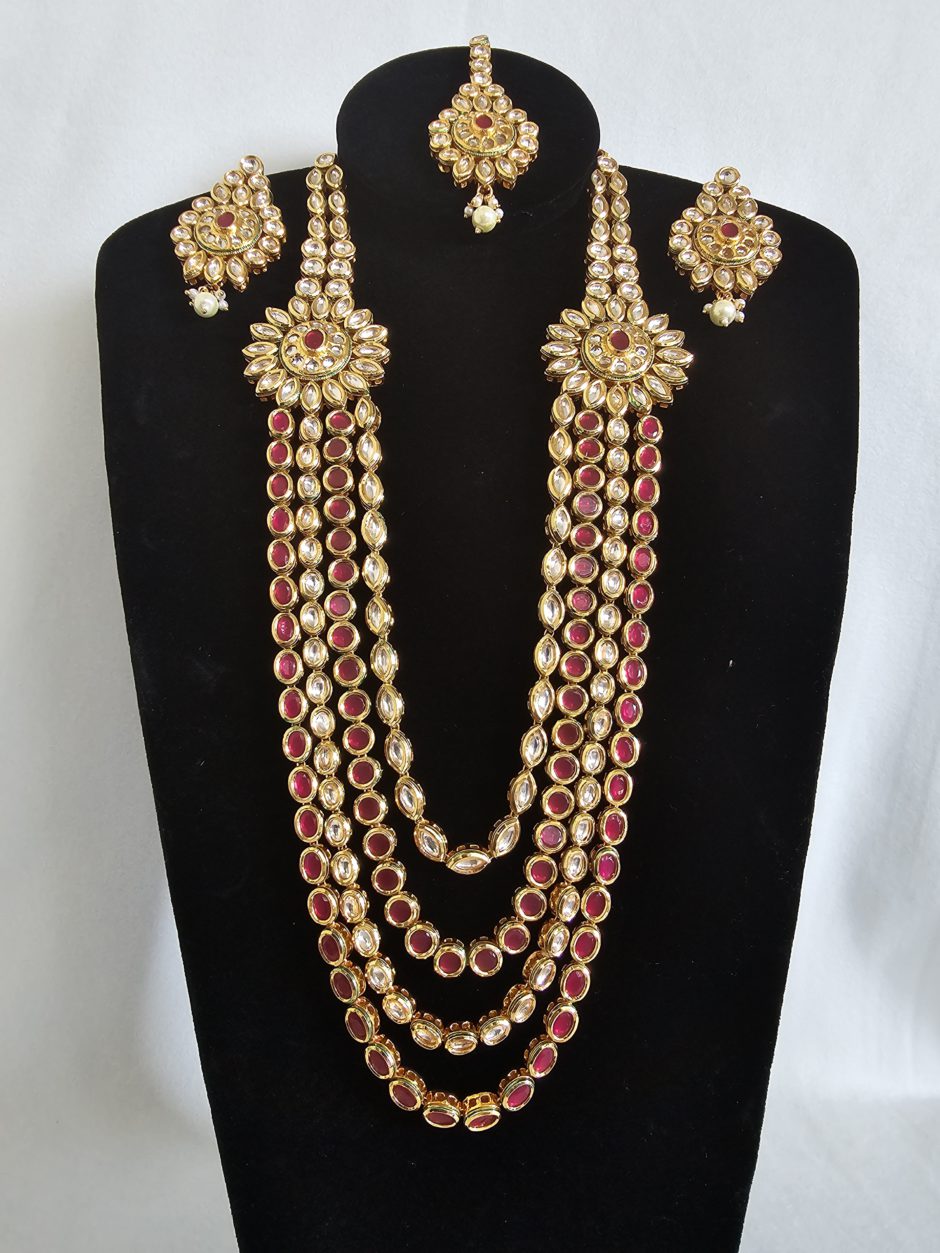 Gold Kundan Red and White Necklace Set