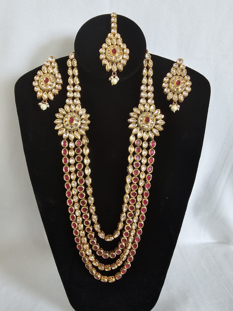 Kundan Pendent Necklace with Pink Beads Necklace Set