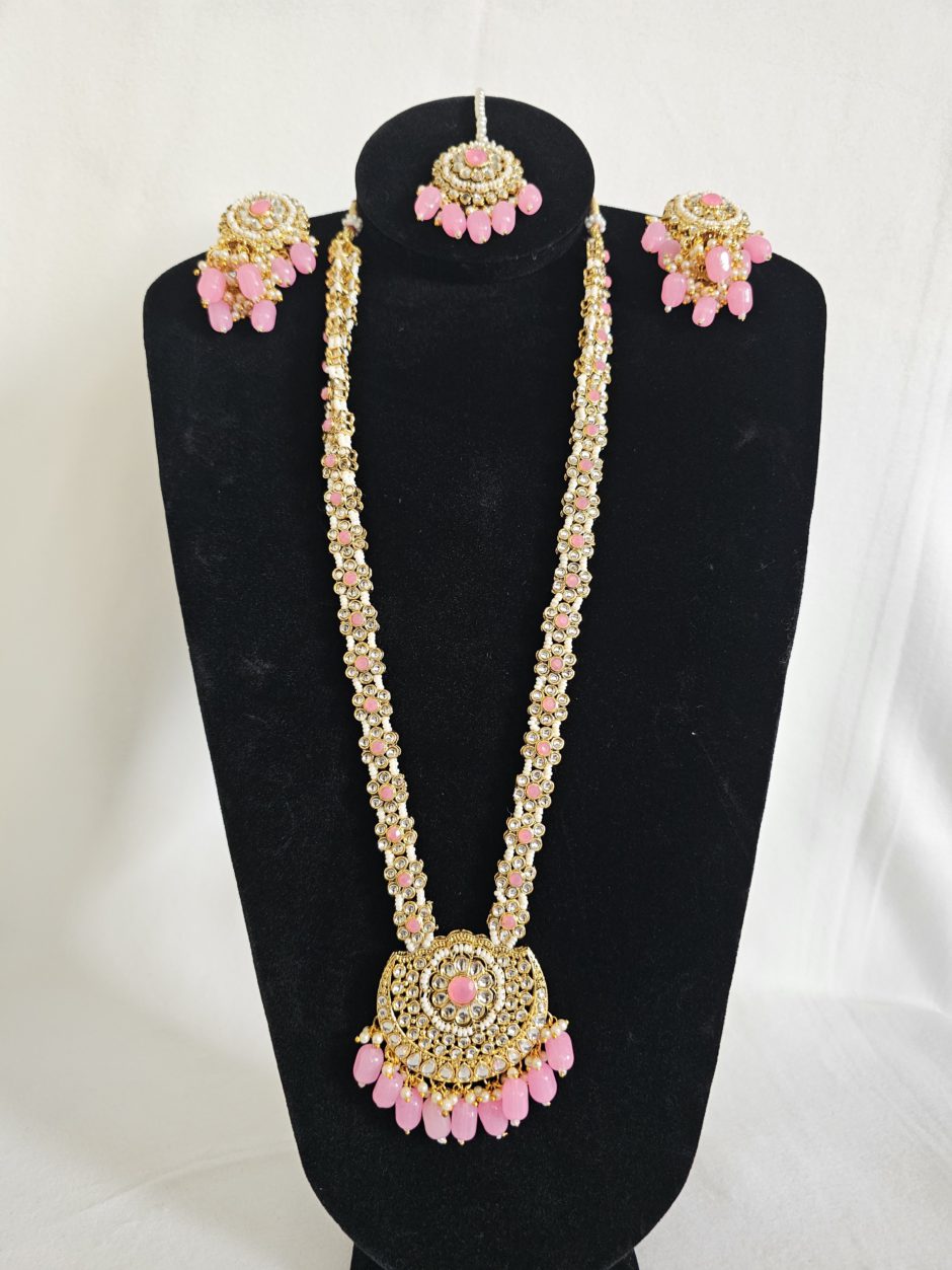 Long Necklace Pink Beads Necklace Set