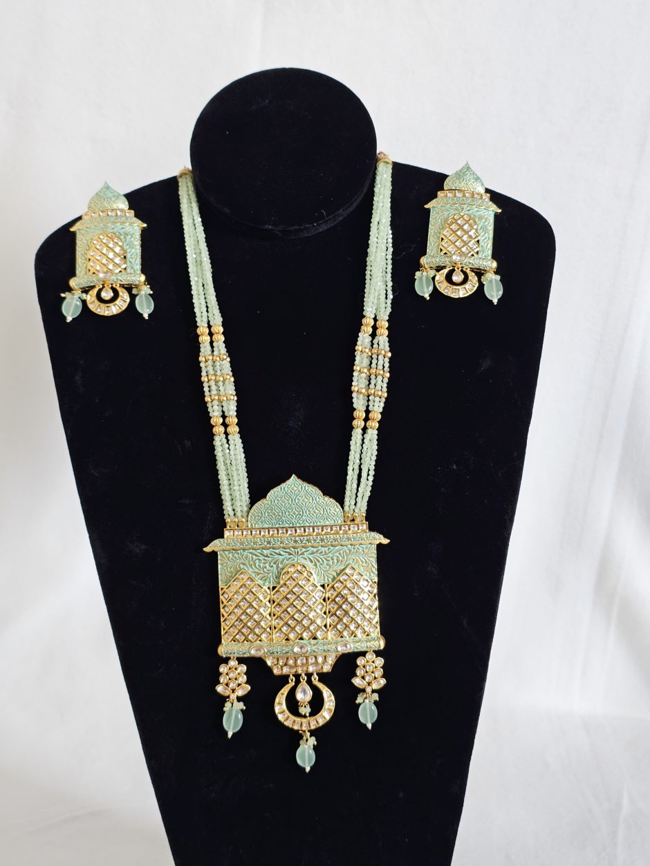 Hand Painted Kundan temple design Necklace Set